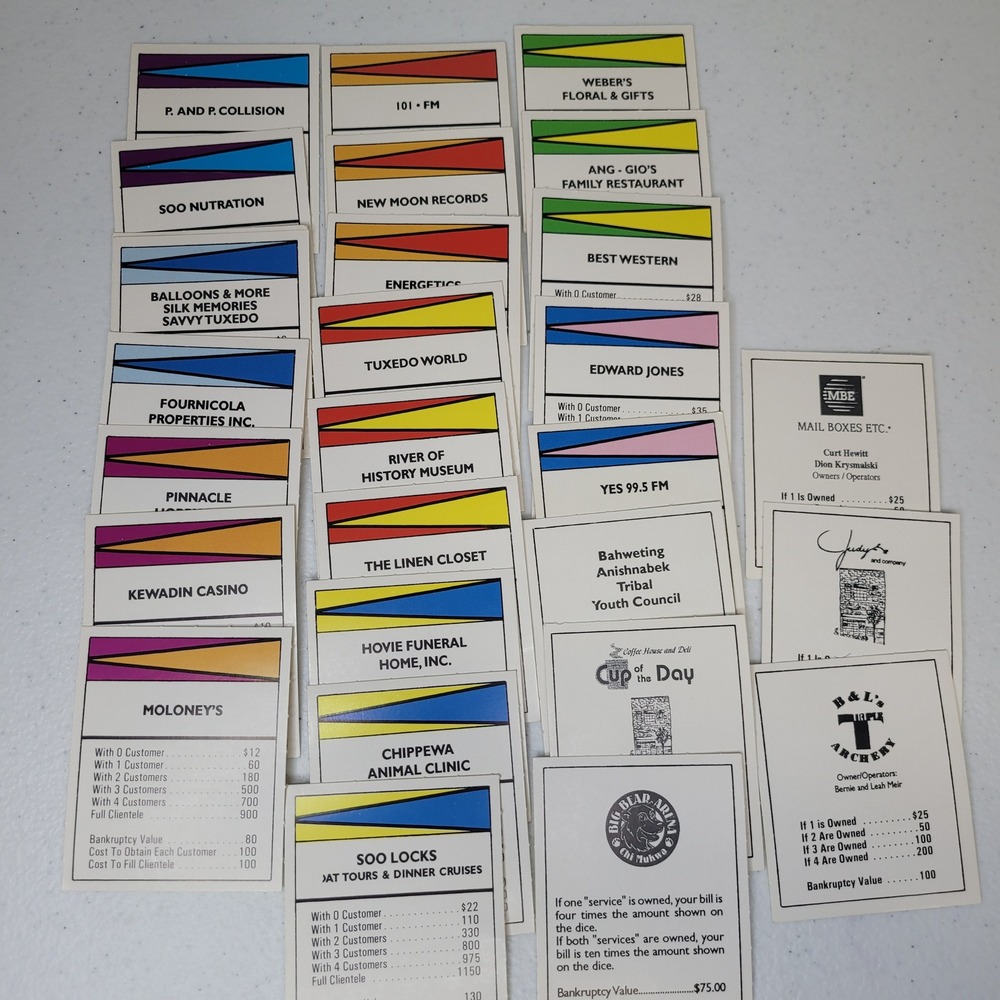 Sault Opoly Michigan The Soo Replacement Deeds Business Cards New Moon Vintage